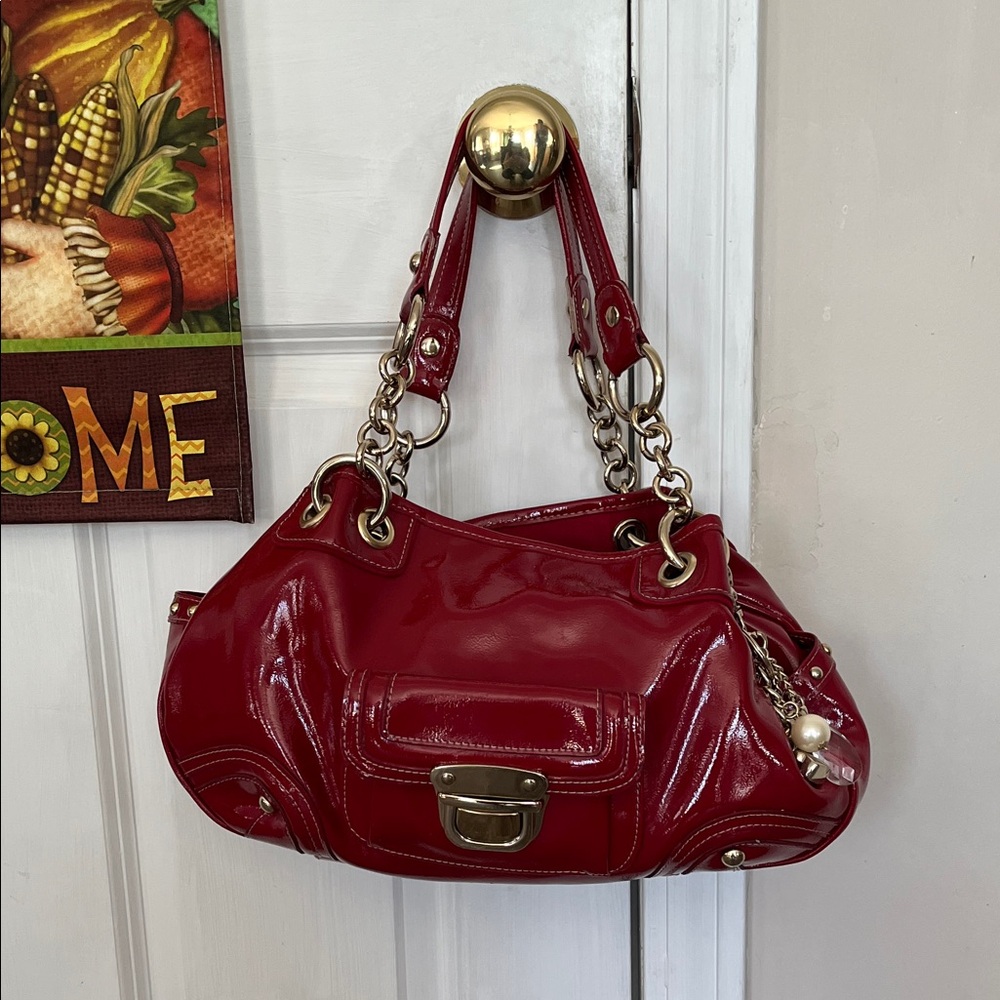 Kathy Van Zeeland Shiny Faux Leather Red Shoulder Bag - Picture 12 of 16